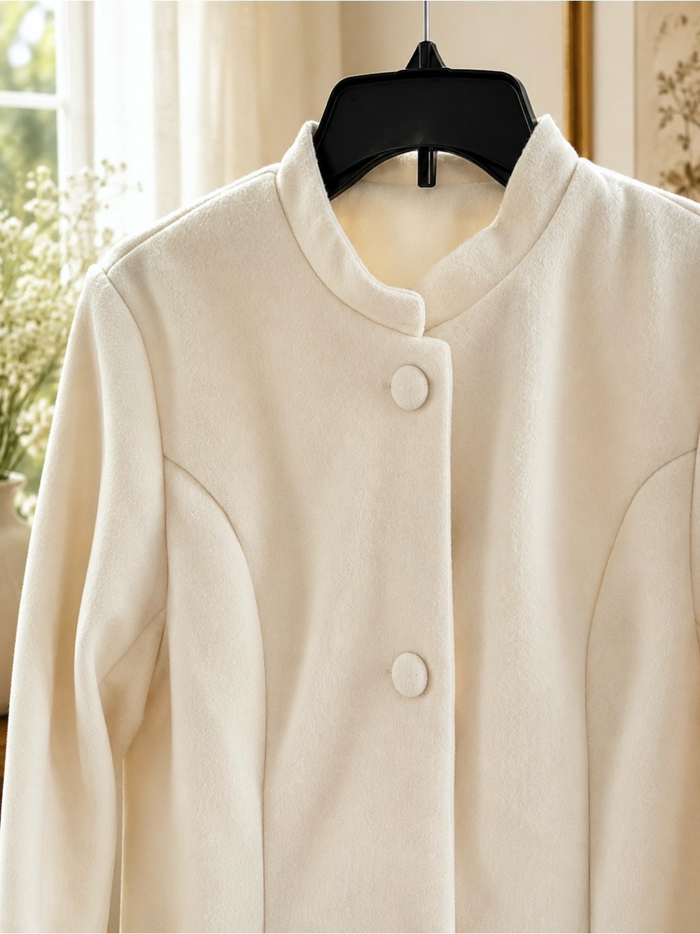 Vintage Classic Cream Women's Button-Front Coat - Picture 4 of 8